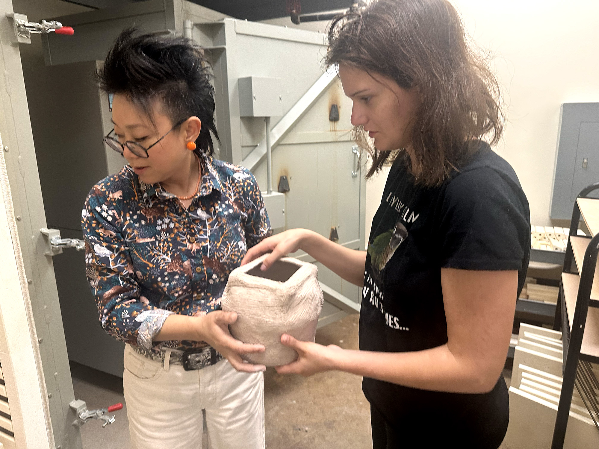 Morgan Villard in the LSUA pottery studio