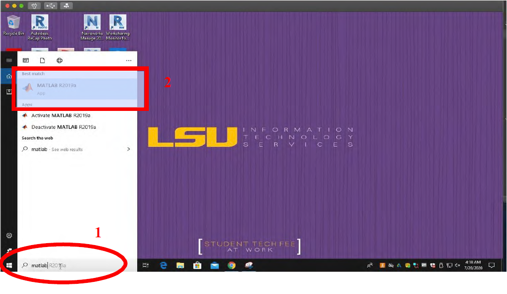 Type “MatLab” in the search box and Open