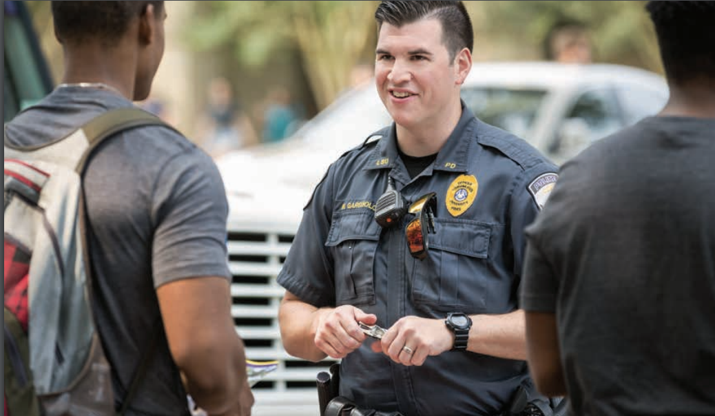 students with LSU PD officers