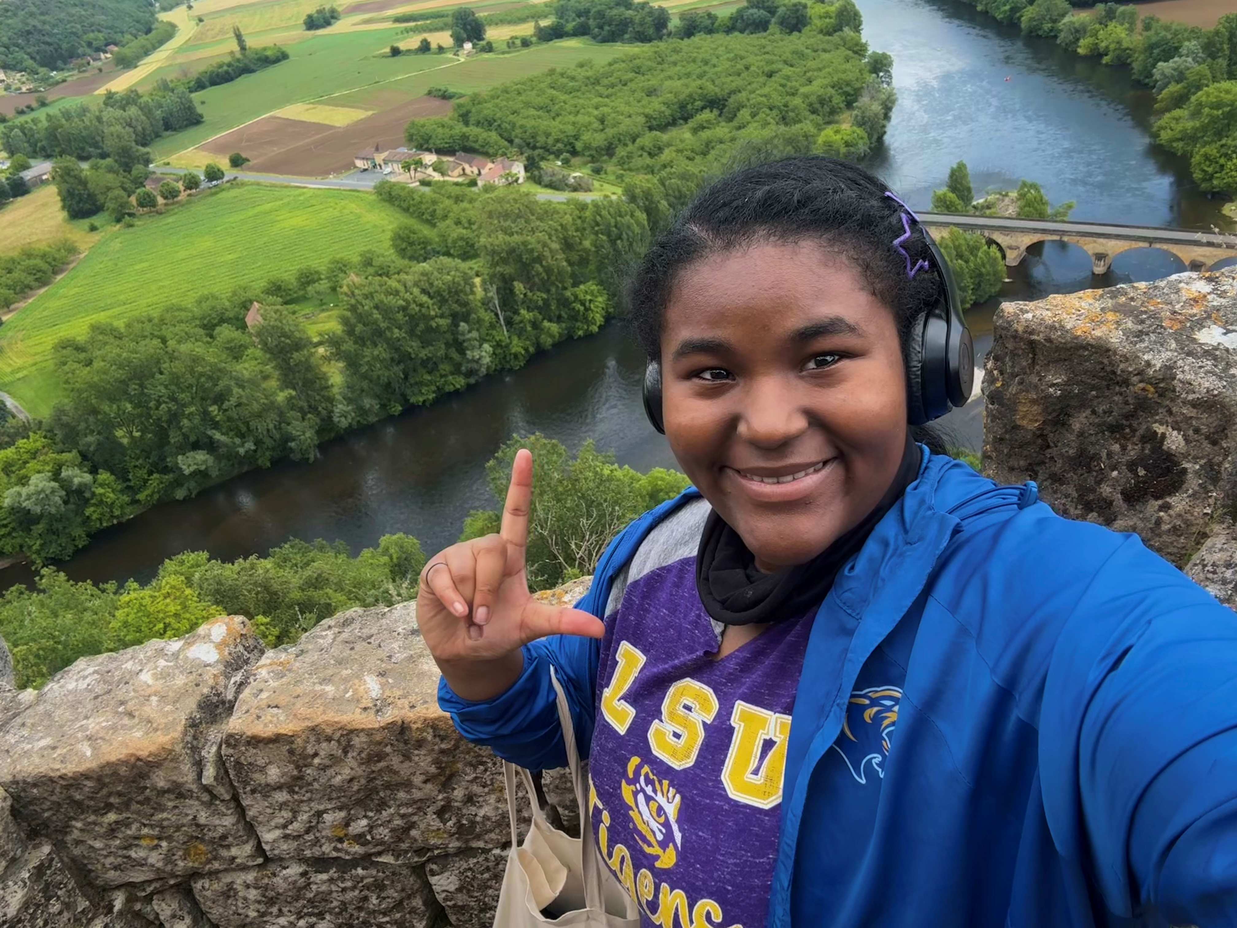 student in LSU gear